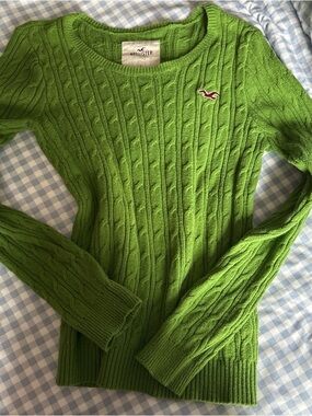 Hollister Bright Green Cable-Knit Scoop Neck Sweater